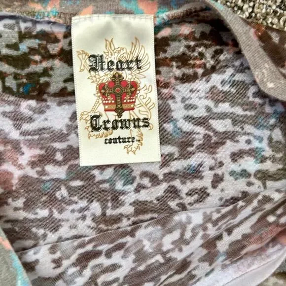 Crowns & Heart Peace Sign Bling Glitter Beaded Festival Long Sleeve Tie Dye LG - Picture 5 of 8